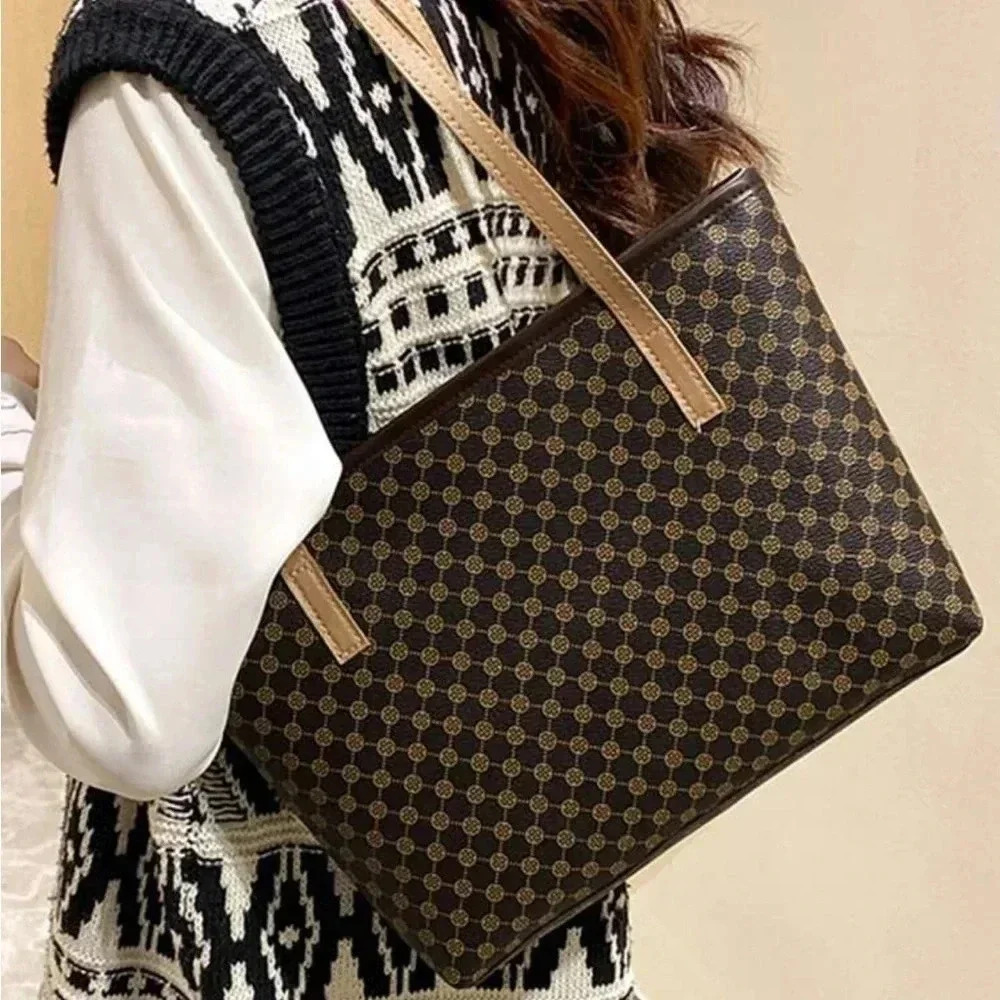 ⚠️Clearance Coffee Brown Patterned Large Shoulder Tote Bag - Picture 2 of 4